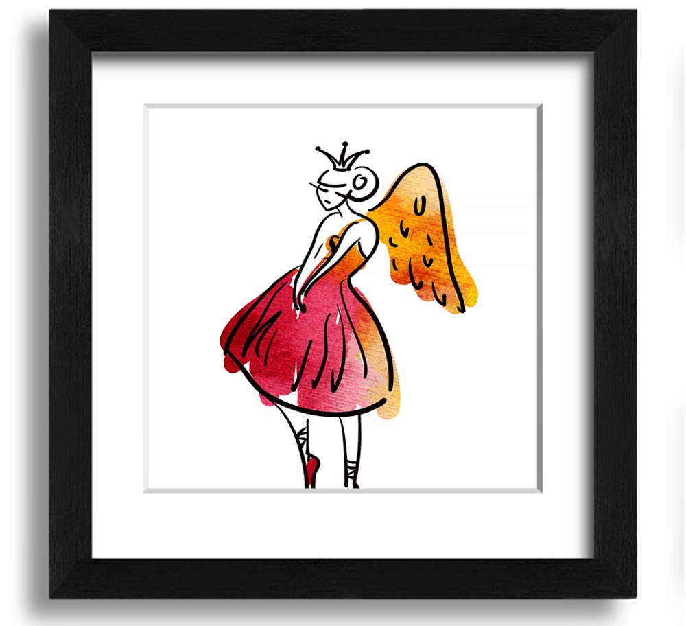 Angel Dancer Square Framed Print in various frame colours, showcasing elegant design and handmade craftsmanship.