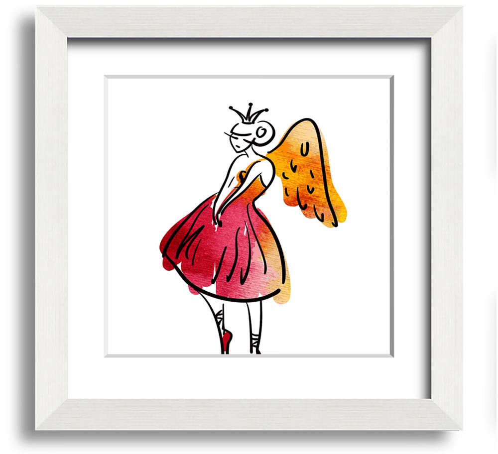 Angel Dancer Square Framed Print in various frame colours, showcasing elegant design and handmade craftsmanship.