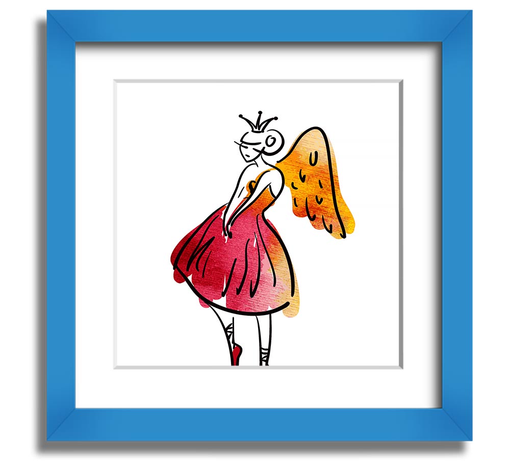 Angel Dancer Square Framed Print in various frame colours, showcasing elegant design and handmade craftsmanship.