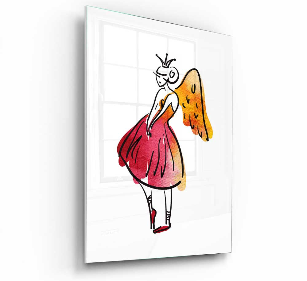 A beautiful glass print of an angel dancer, showcasing vibrant colors and intricate details, perfect for modern home decor.