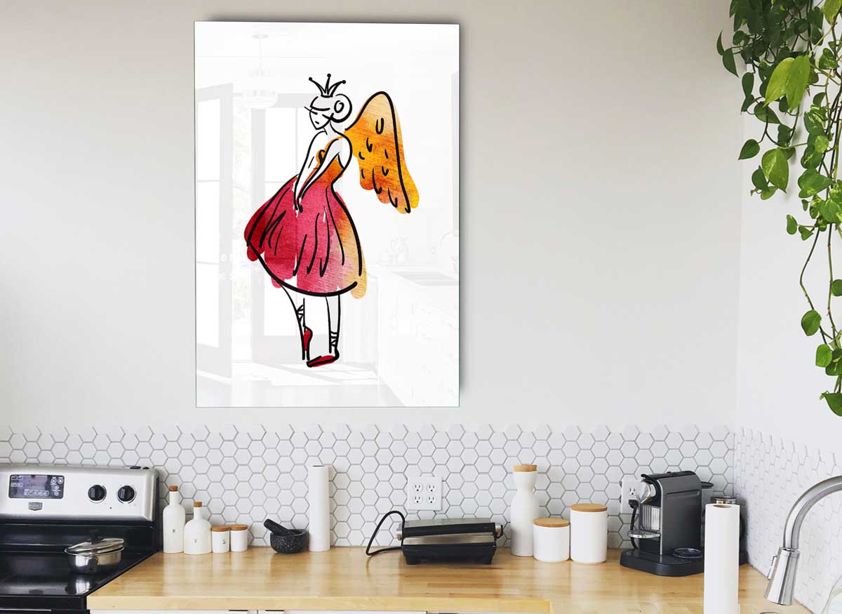 A beautiful glass print of an angel dancer, showcasing vibrant colors and intricate details, perfect for modern home decor.