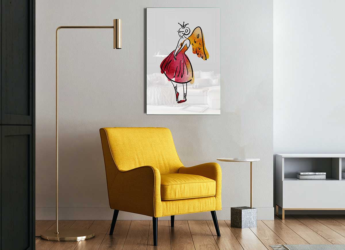 A beautiful glass print of an angel dancer, showcasing vibrant colors and intricate details, perfect for modern home decor.