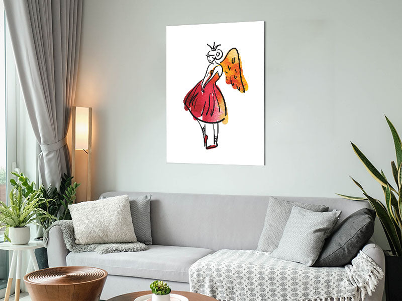 Angel Dancer artwork printed on brushed aluminium dibond, showcasing modern design and vibrant colors.