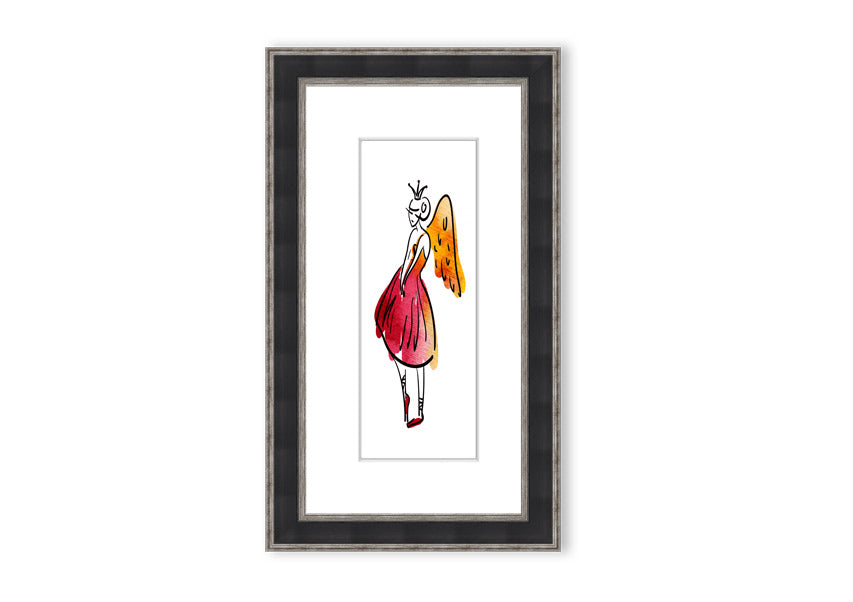 Stylized fairy illustration in frame.