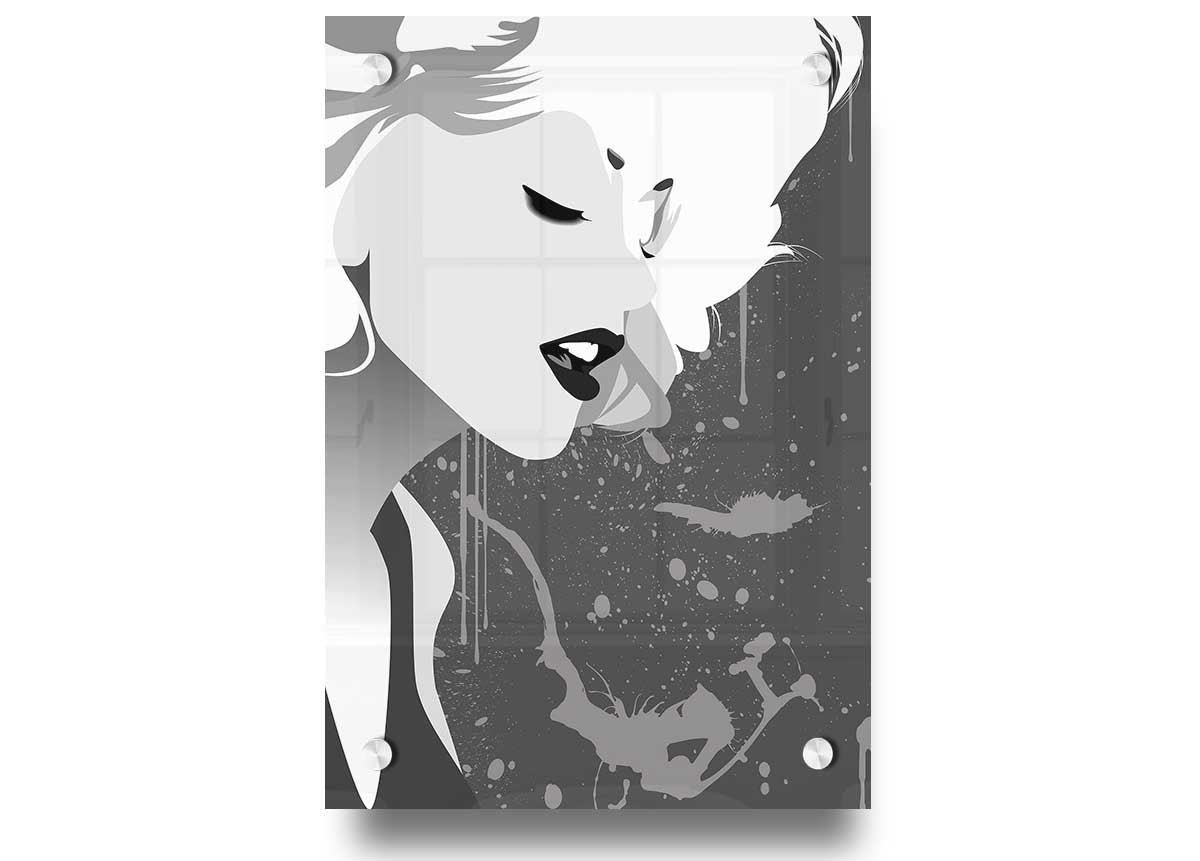 Angel Face Grey acrylic print showcasing elegant design on 5mm thick acrylic glass, ready to hang.