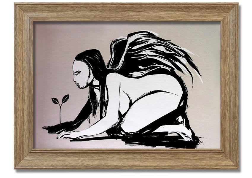 Angel Flower Grow framed print showcasing a delicate floral design, available in various frame colors, ready to hang.