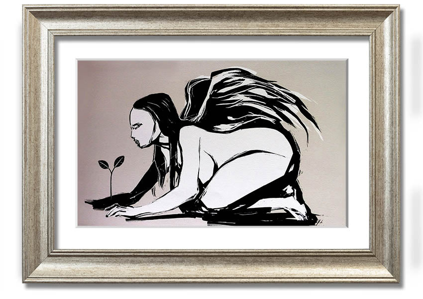 Angel Flower Grow framed print showcasing a delicate floral design, available in various frame colors, ready to hang.