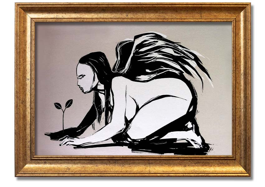 Angel Flower Grow framed print showcasing a delicate floral design, available in various frame colors, ready to hang.