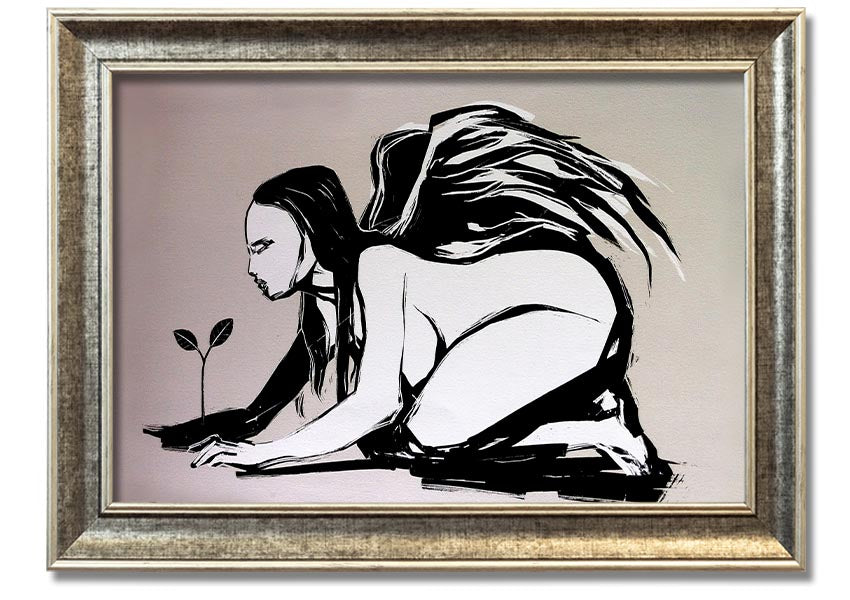 Angel Flower Grow framed print showcasing a delicate floral design, available in various frame colors, ready to hang.