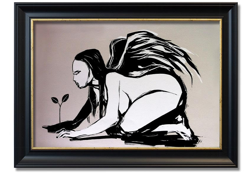 Angel Flower Grow framed print showcasing a delicate floral design, available in various frame colors, ready to hang.