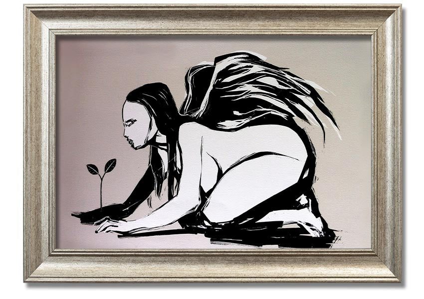 Angel Flower Grow framed print showcasing a delicate floral design, available in various frame colors, ready to hang.