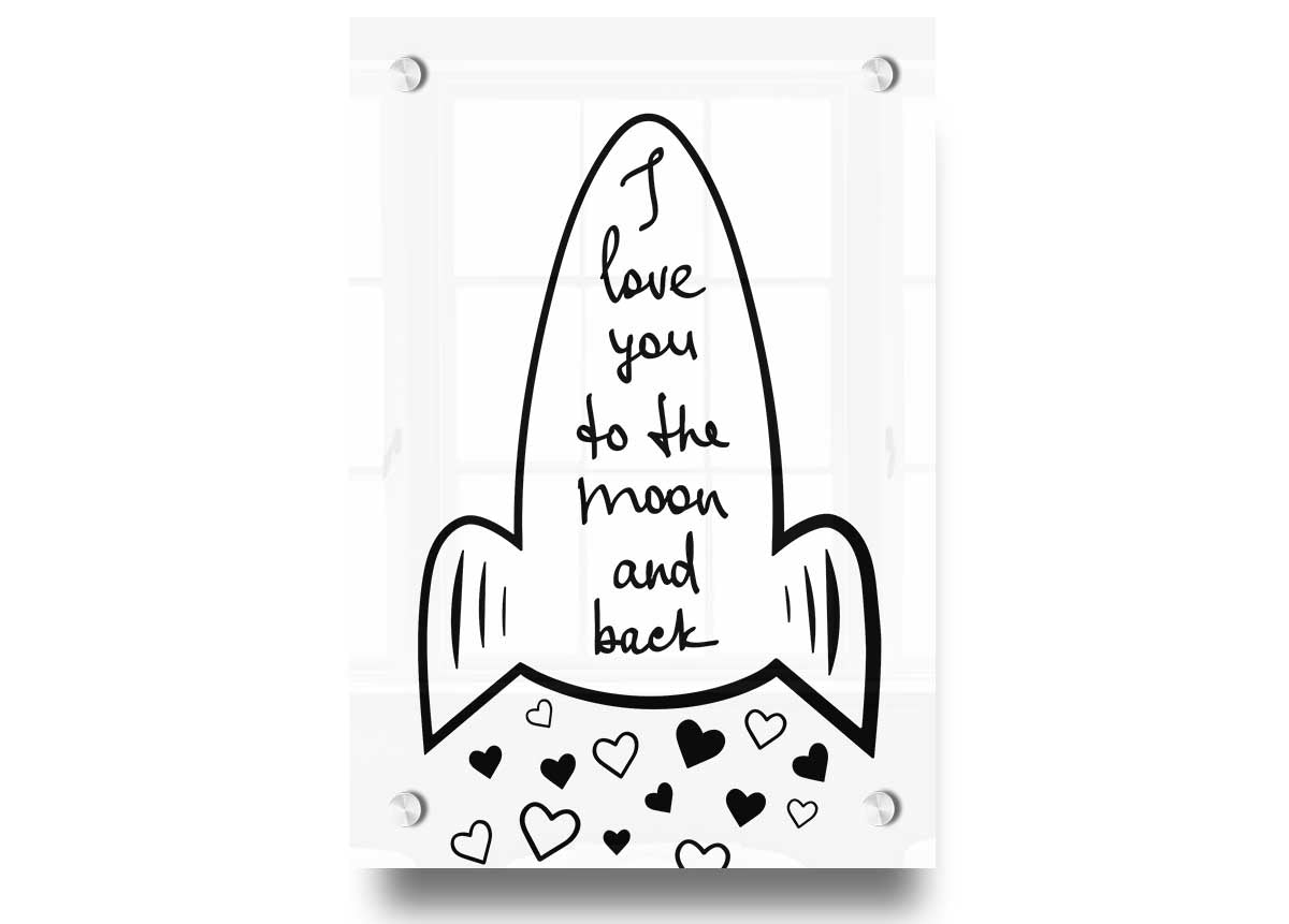 Angel Rocket I Love You acrylic print on 5mm thick acrylic glass, showcasing vibrant colors and a modern design.