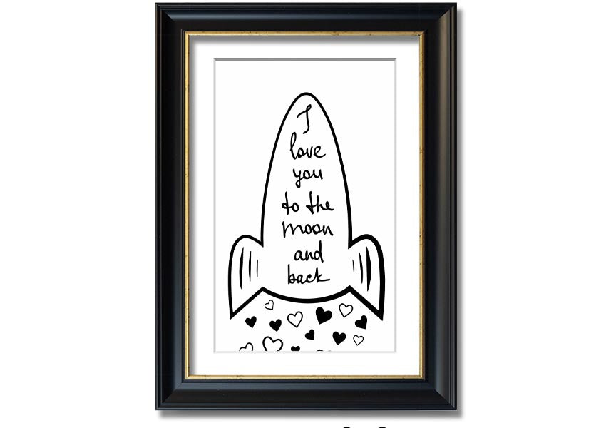 Angel Rocket I Love You framed print with colorful design, handmade in the UK, ready to hang.