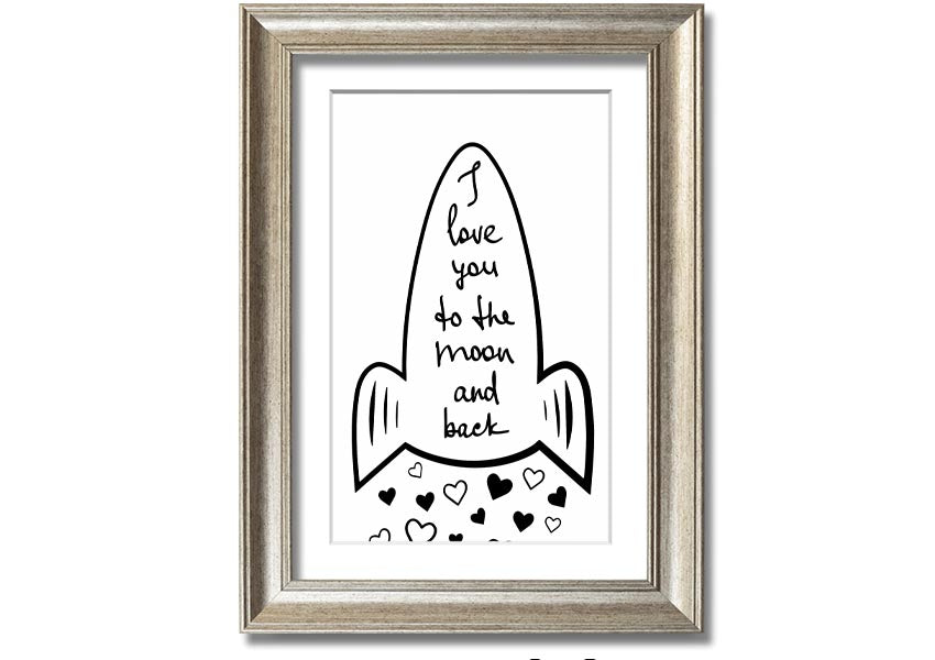 Angel Rocket I Love You framed print with colorful design, handmade in the UK, ready to hang.