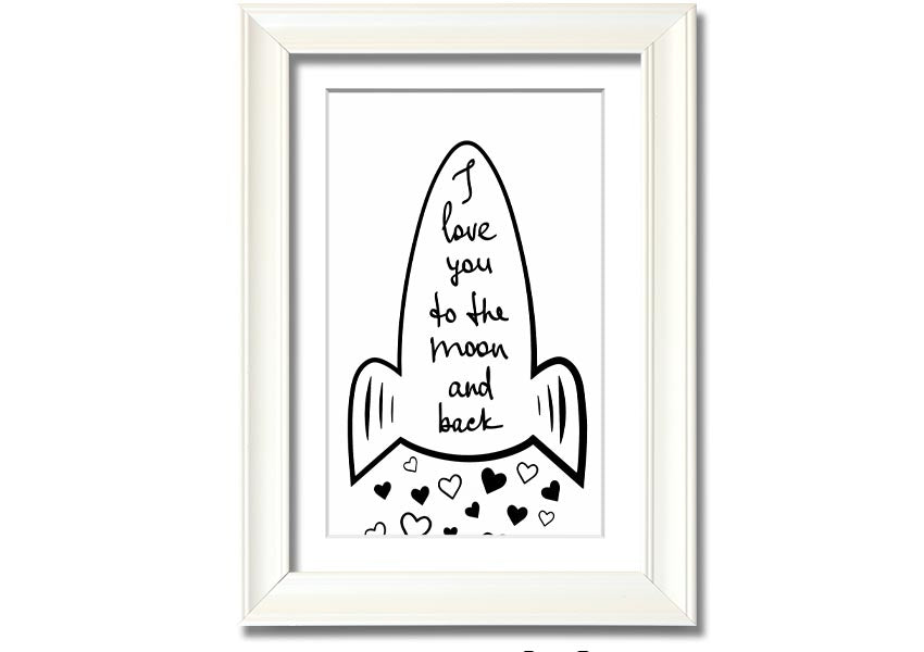 Angel Rocket I Love You framed print with colorful design, handmade in the UK, ready to hang.