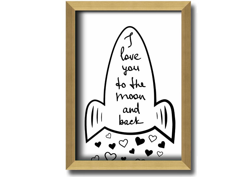 Angel Rocket I Love You framed print with colorful design, handmade in the UK, ready to hang.