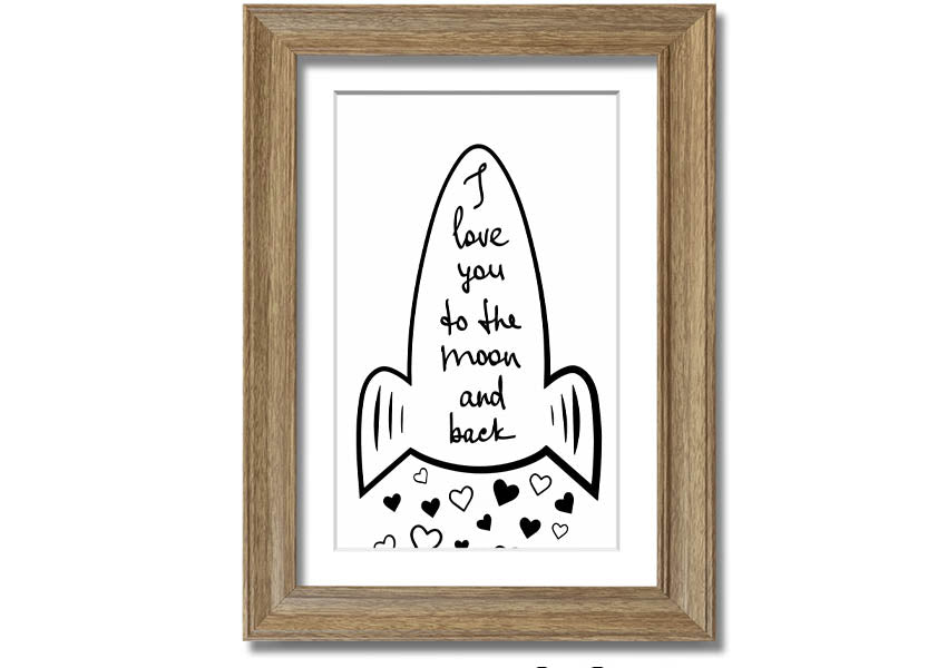 Angel Rocket I Love You framed print with colorful design, handmade in the UK, ready to hang.