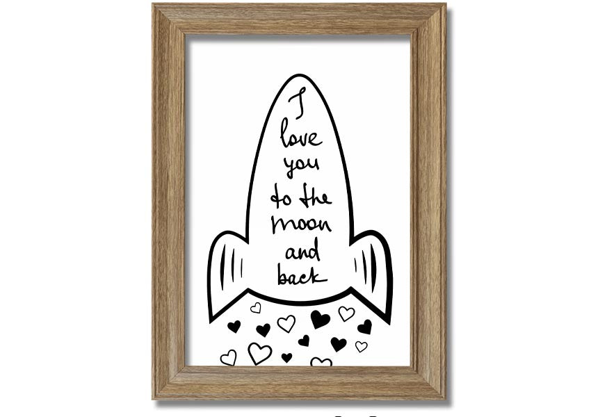 Angel Rocket I Love You framed print with colorful design, handmade in the UK, ready to hang.