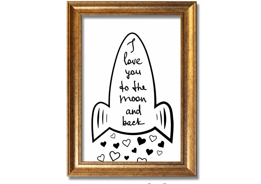 Angel Rocket I Love You framed print with colorful design, handmade in the UK, ready to hang.