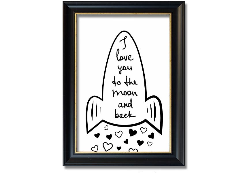 Angel Rocket I Love You framed print with colorful design, handmade in the UK, ready to hang.