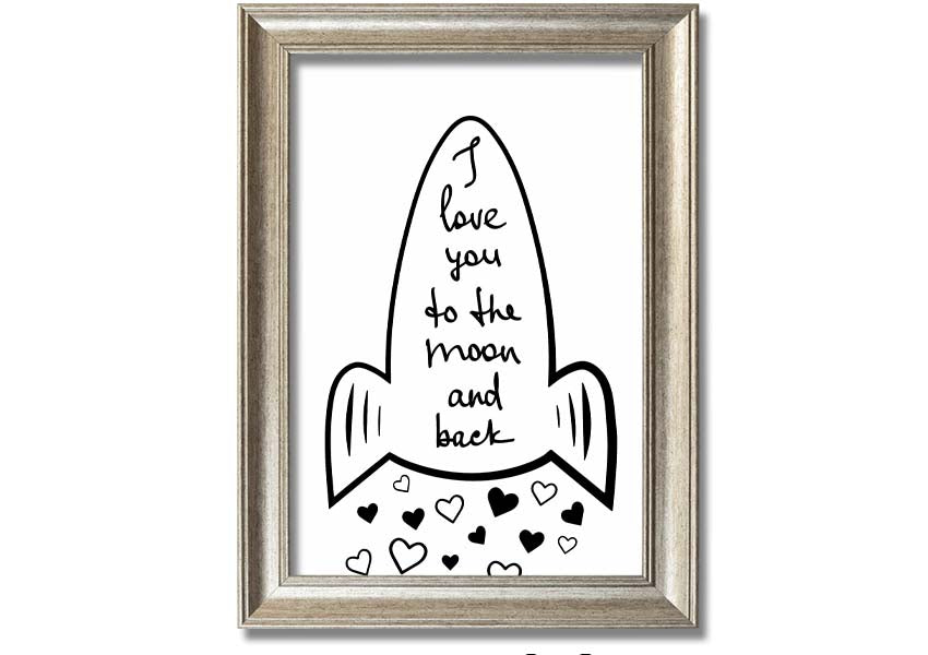 Angel Rocket I Love You framed print with colorful design, handmade in the UK, ready to hang.