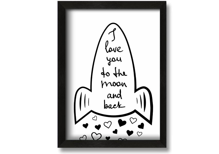 Angel Rocket I Love You framed print with colorful design, handmade in the UK, ready to hang.