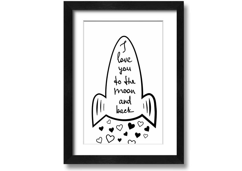 Angel Rocket I Love You framed print with colorful design, handmade in the UK, ready to hang.