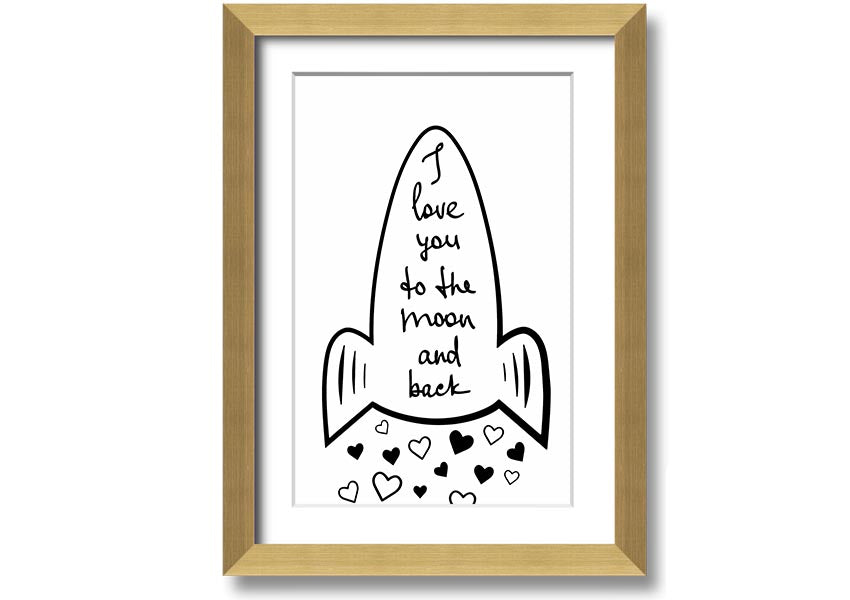 Angel Rocket I Love You framed print with colorful design, handmade in the UK, ready to hang.