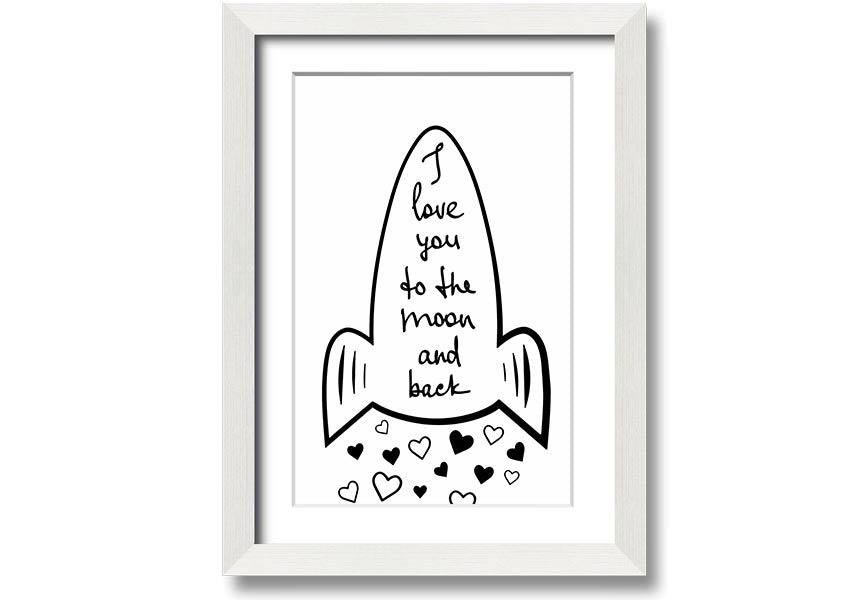 Angel Rocket I Love You framed print with colorful design, handmade in the UK, ready to hang.