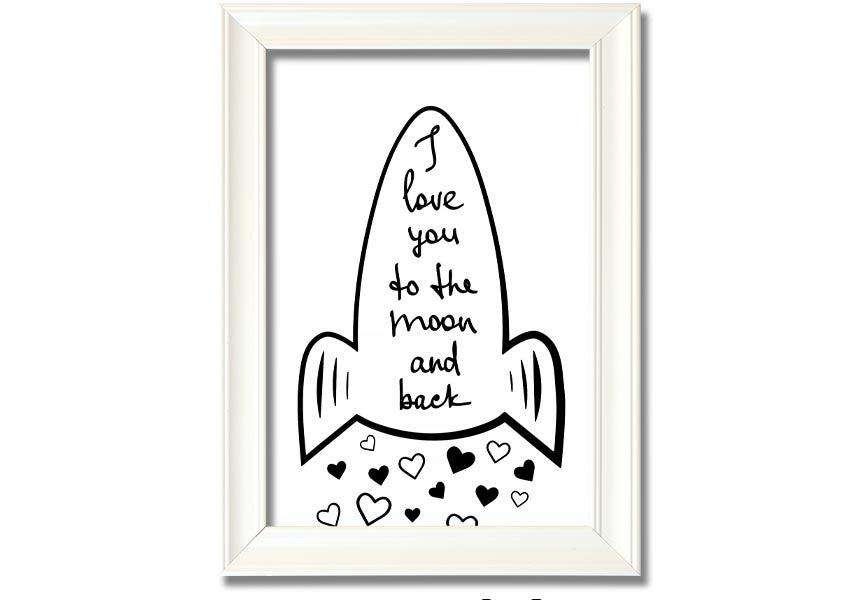 Angel Rocket I Love You framed print with colorful design, handmade in the UK, ready to hang.