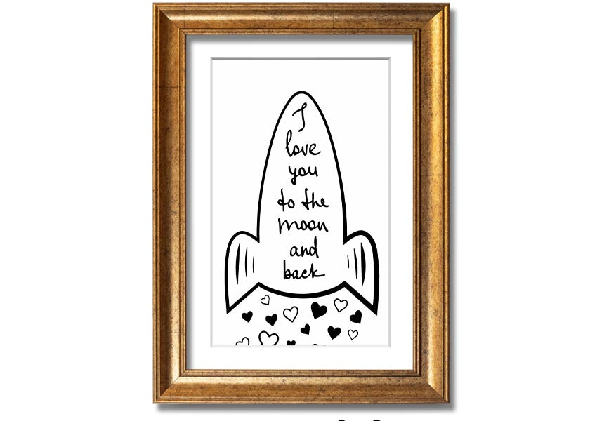 Angel Rocket I Love You framed print with colorful design, handmade in the UK, ready to hang.