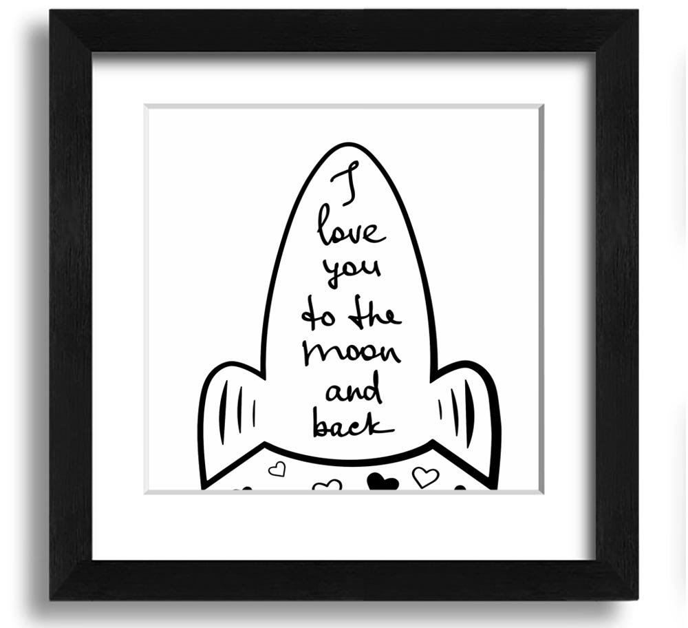 Angel Rocket I Love You Square Framed Print in various frame colors, handmade in the UK, ready to hang.