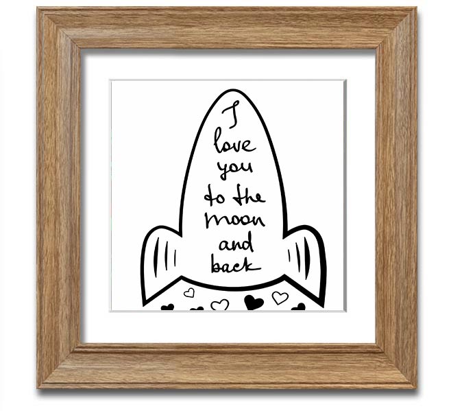 Angel Rocket I Love You Square Framed Print in various frame colors, handmade in the UK, ready to hang.