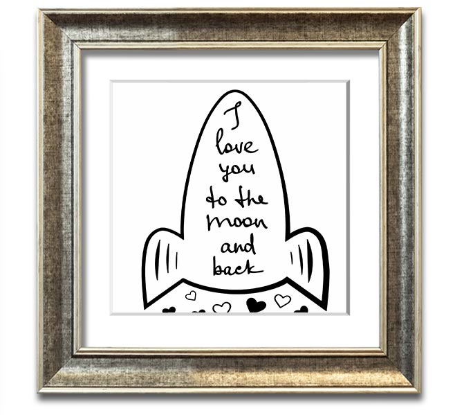 Angel Rocket I Love You Square Framed Print in various frame colors, handmade in the UK, ready to hang.