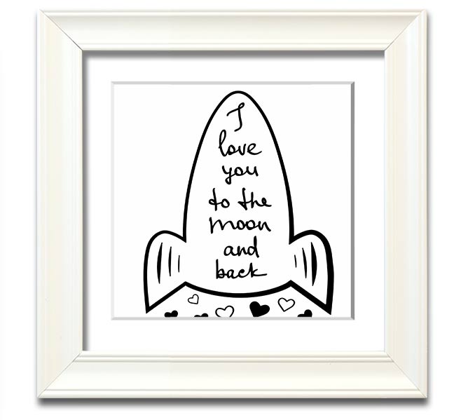 Angel Rocket I Love You Square Framed Print in various frame colors, handmade in the UK, ready to hang.