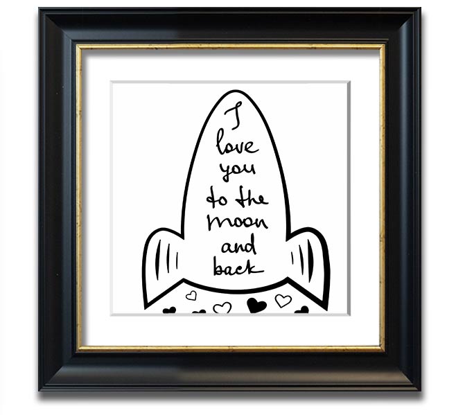 Angel Rocket I Love You Square Framed Print in various frame colors, handmade in the UK, ready to hang.