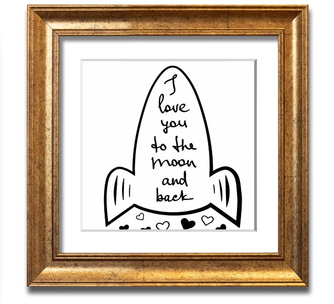 Angel Rocket I Love You Square Framed Print in various frame colors, handmade in the UK, ready to hang.