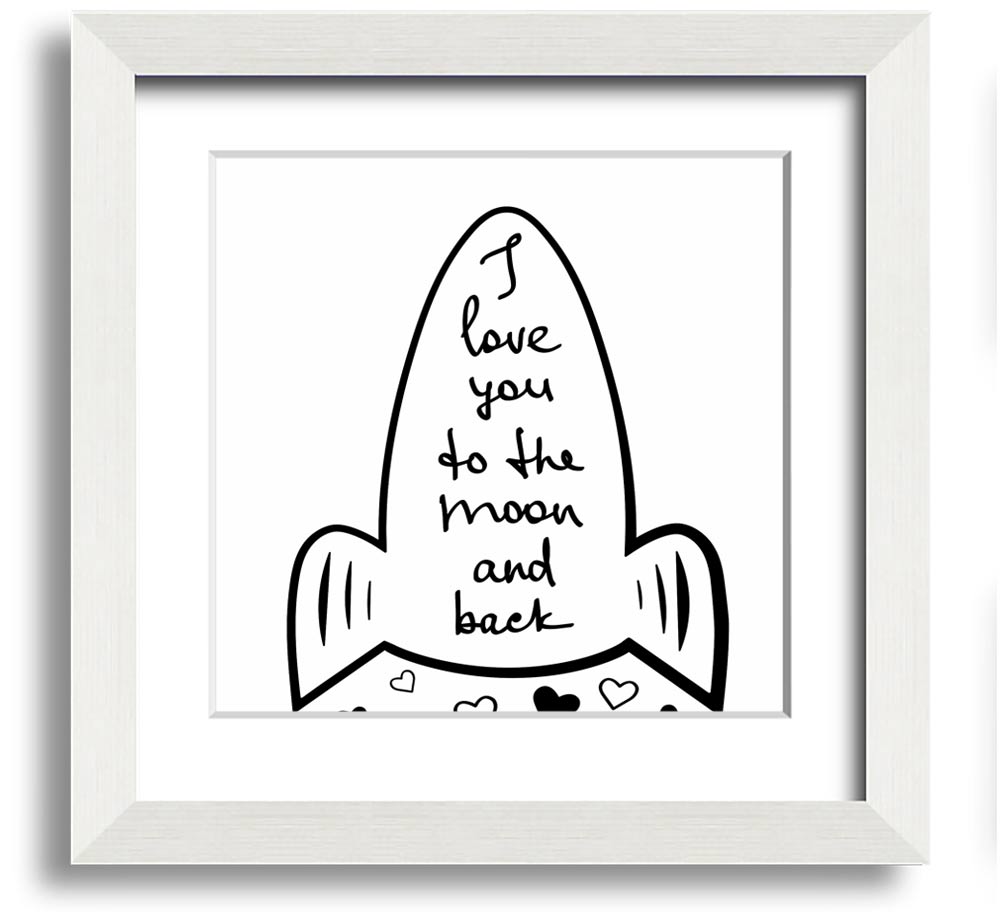 Angel Rocket I Love You Square Framed Print in various frame colors, handmade in the UK, ready to hang.