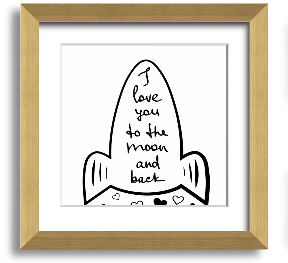 Angel Rocket I Love You Square Framed Print in various frame colors, handmade in the UK, ready to hang.