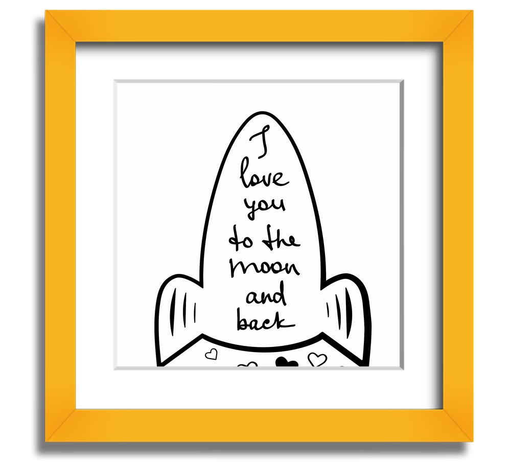 Angel Rocket I Love You Square Framed Print in various frame colors, handmade in the UK, ready to hang.