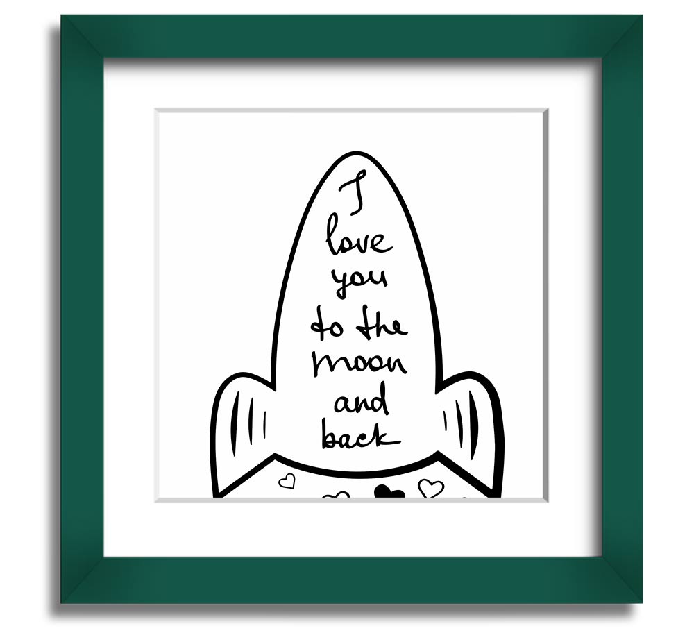 Angel Rocket I Love You Square Framed Print in various frame colors, handmade in the UK, ready to hang.