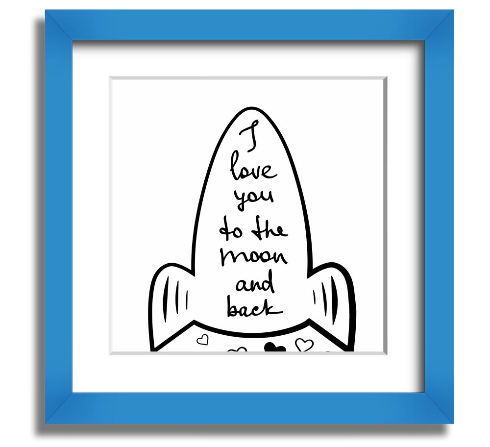 Angel Rocket I Love You Square Framed Print in various frame colors, handmade in the UK, ready to hang.