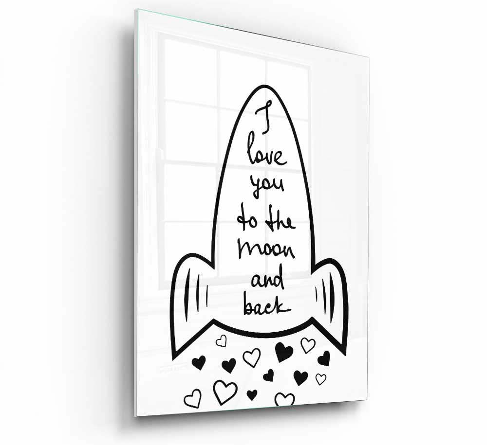 Angel Rocket I Love You glass print showcasing modern art design with vibrant colors and intricate details.