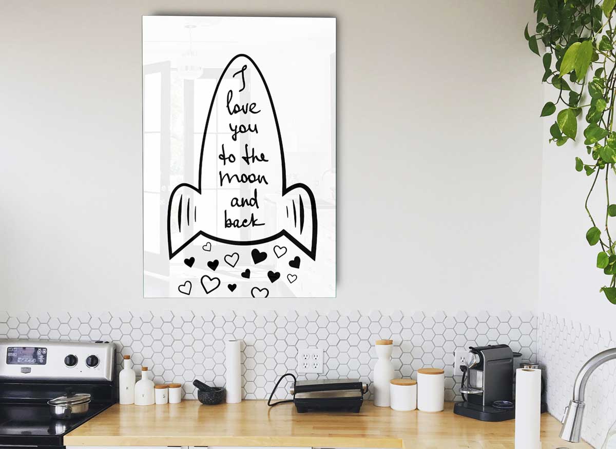 Angel Rocket I Love You glass print showcasing modern art design with vibrant colors and intricate details.