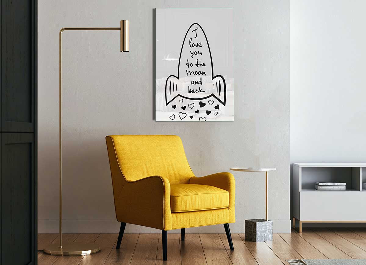 Angel Rocket I Love You glass print showcasing modern art design with vibrant colors and intricate details.