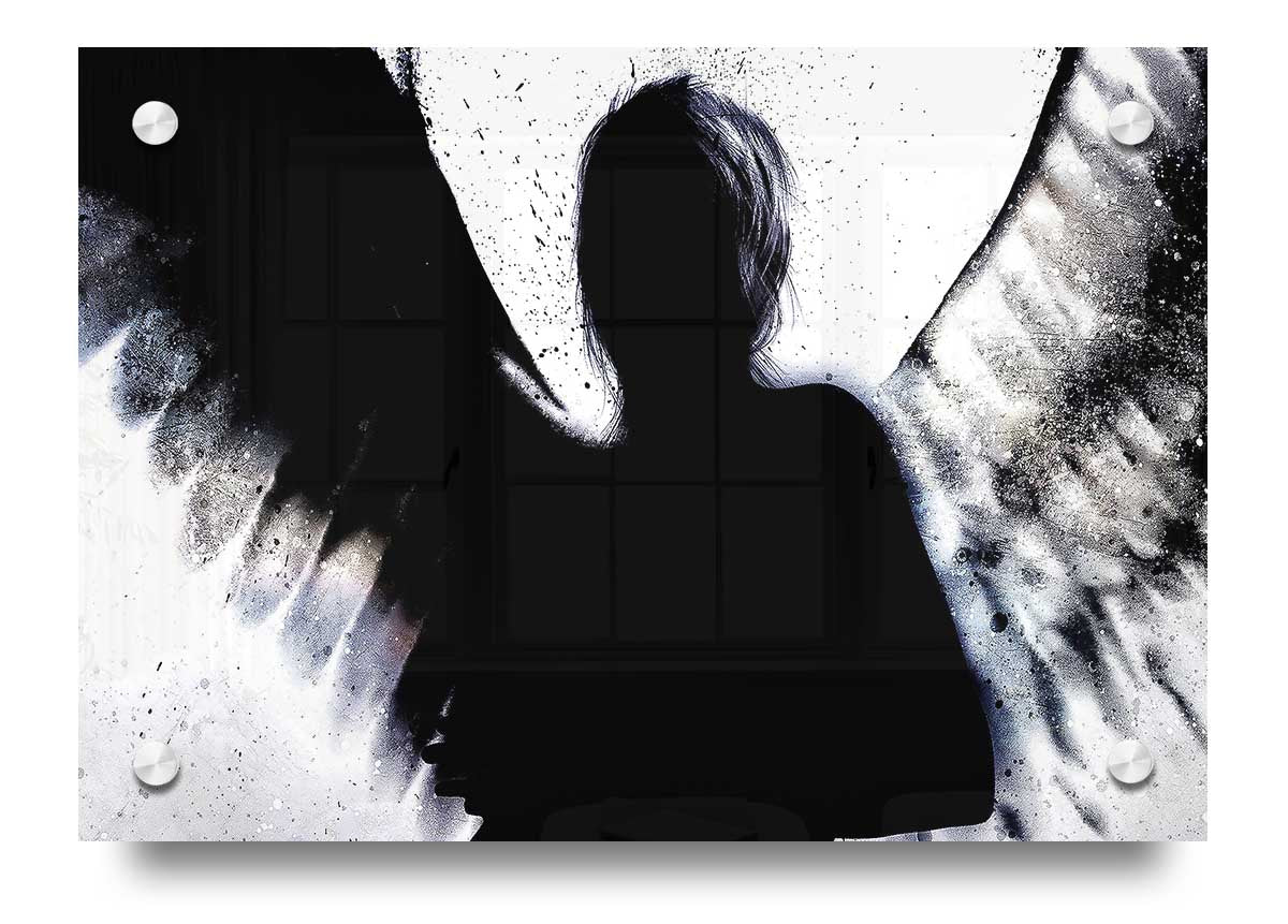 Angel Shadow acrylic print showcasing a beautiful design on 5mm thick acrylic glass, ready to hang.