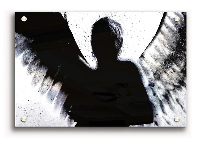 Angel Shadow acrylic print showcasing a beautiful design on 5mm thick acrylic glass, ready to hang.