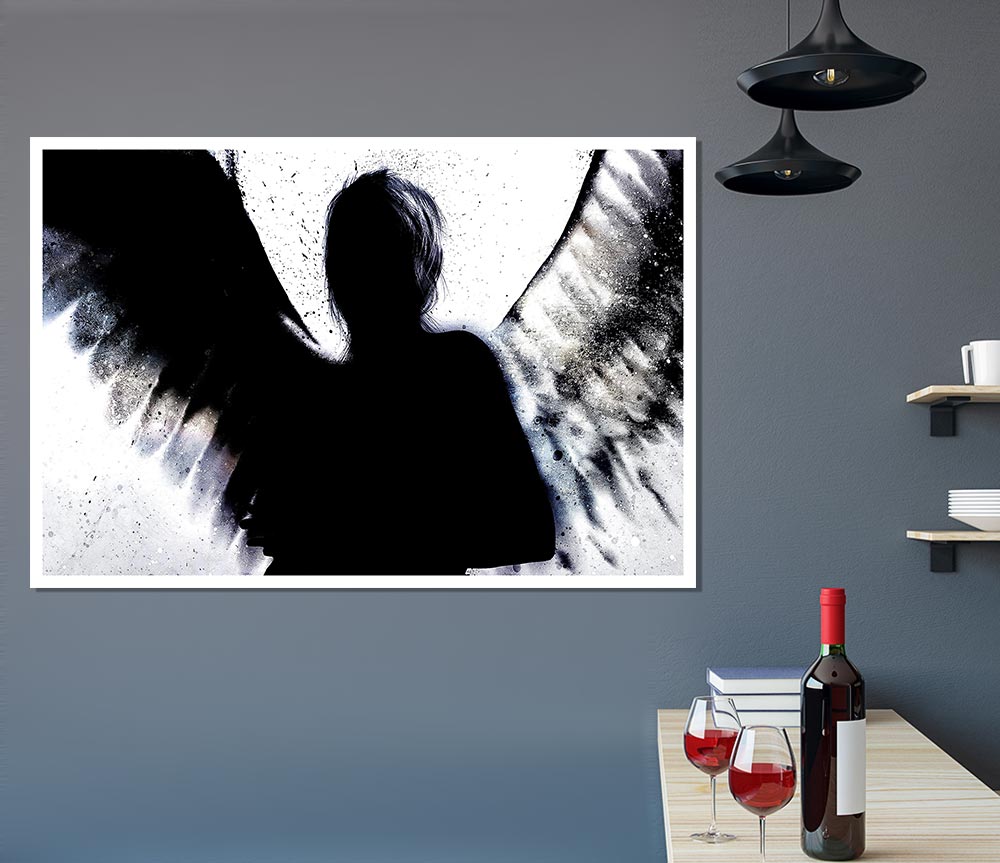 A beautifully printed Angel Shadow poster on high-quality canvas, showcasing vibrant colors and intricate details, ready for display or framing.