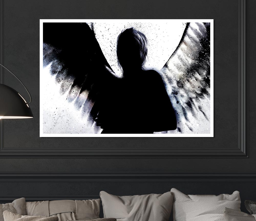 A beautifully printed Angel Shadow poster on high-quality canvas, showcasing vibrant colors and intricate details, ready for display or framing.