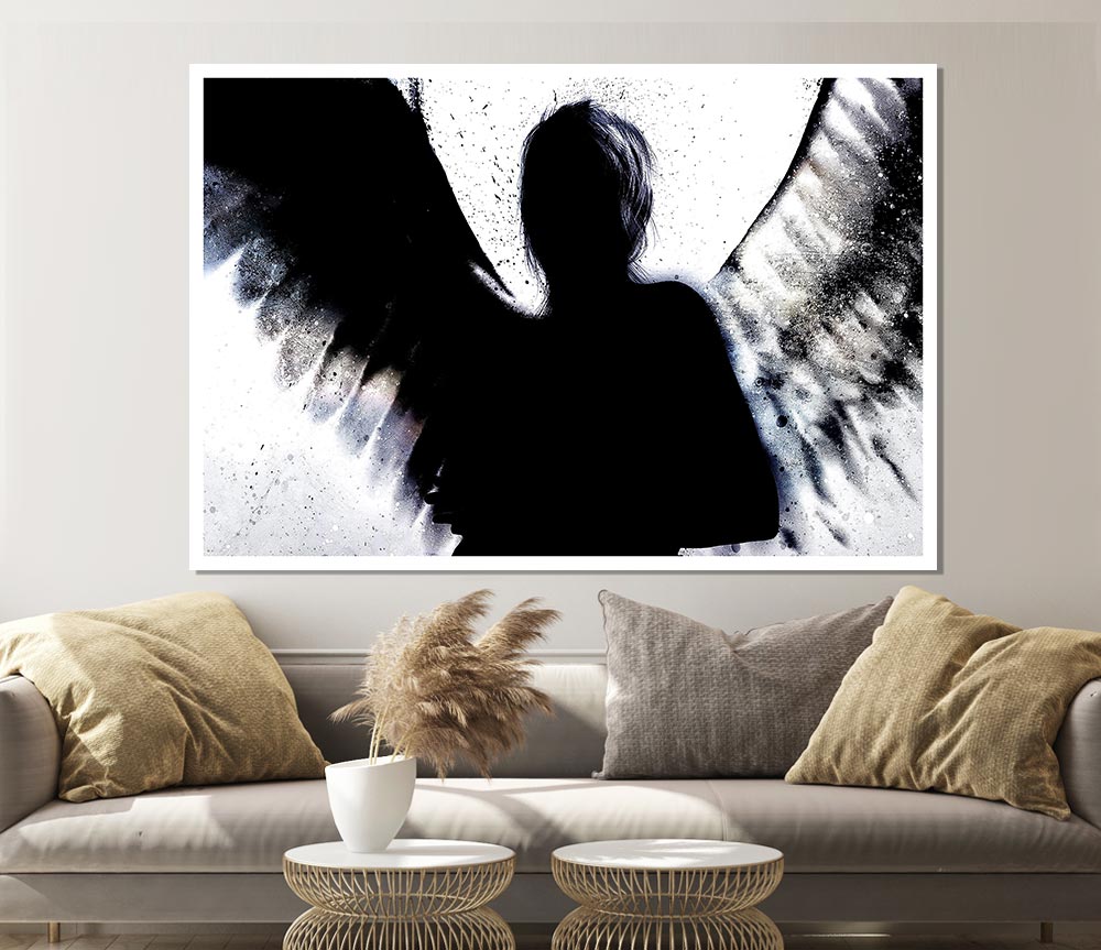 A beautifully printed Angel Shadow poster on high-quality canvas, showcasing vibrant colors and intricate details, ready for display or framing.